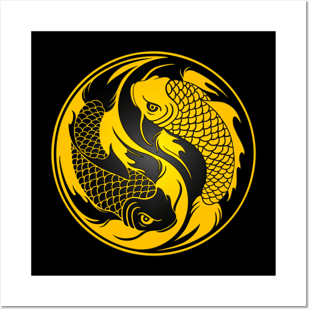Yellow and Black Yin Yang Koi Fish Wall Art by jeffbartels